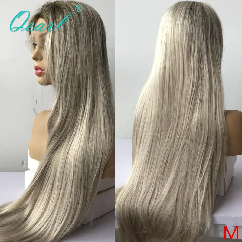 Blonde Wig Human-Hair Full-Lace-Wig Straight Free-Part Preplucked Long for Women 150-%