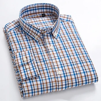 

2020 Long Sleeve Plaid Shirts Fashion Men Business Formal Casual Shirts 100% Cotton Slim Fit Shirts Plus Size
