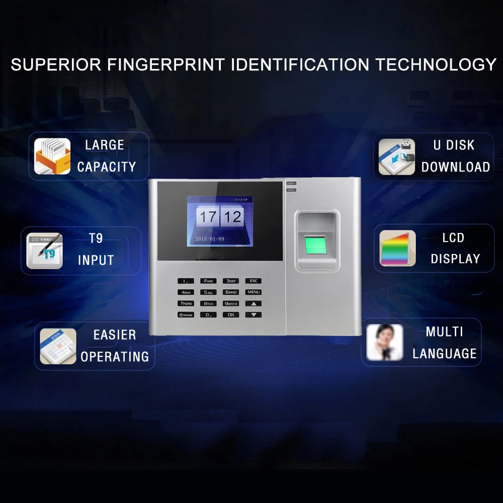 Biometric Fingerprint Password Attendance Machine Employee Checking-in Recorder 2.8 inch TFT LCD Screen DC 5V