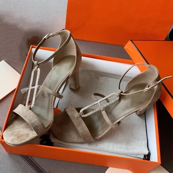 

High Heels Sandals Summer Brand Design Round Toe Women Shoes New Fashion Buckle Strap Female Sandals