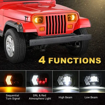 

2PCS 12V-24V Car LED Headlights With Turn Signal DRL High Low Beam Light For Jeep Wrangler Cherokee Truck