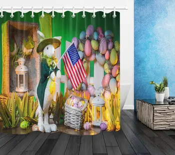 

Happy Easter Day Colorful Eggs Bunny Waterproof Fabric Shower Curtain Set