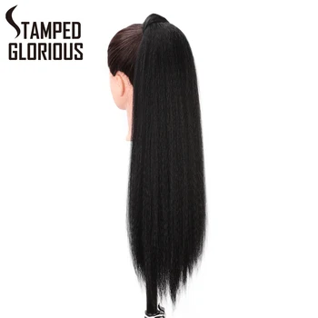 

Stamped Glorious Black Kinky Straight Ponytail Extensions Wrap Around Ponytail Synthetic Ponytails Clip in Hairpiece