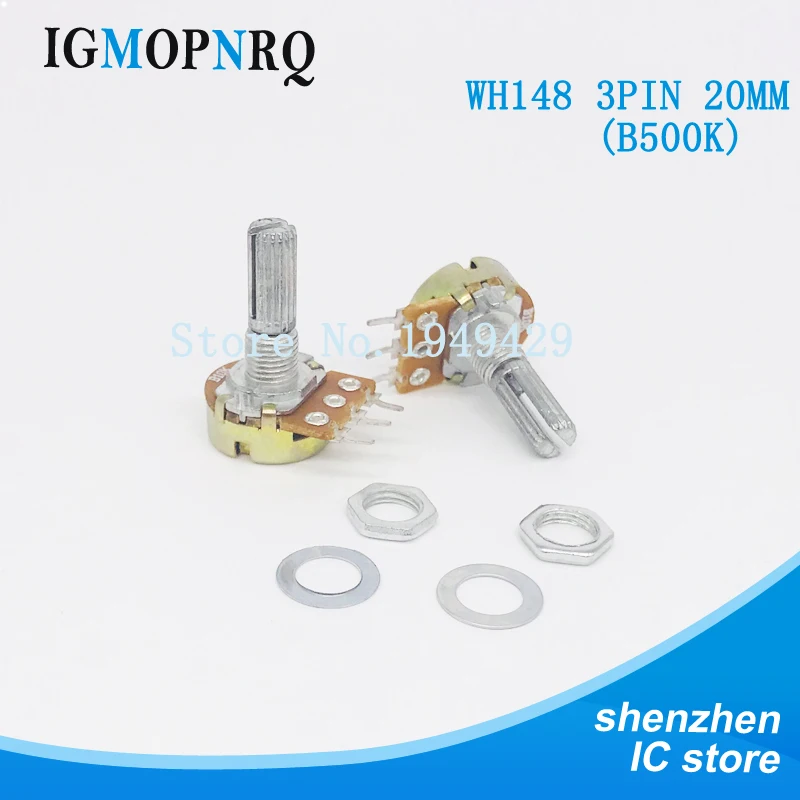 

5PCS/LOT B500K 500K OHM WH148 3Pin Single Rotary Potentiometer Pots Shaft 20MM With Nuts And Shim