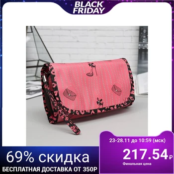

Folding cosmetic bag, zippered compartment, with a handle, coral color