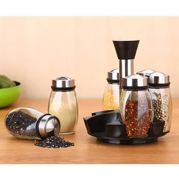 

New Condiment Box Rotary Base Condiment Bottle 6 Set Kitchen Utensils Seasoning Pot Combination Suit Kitchen Holder Seasoning Bo