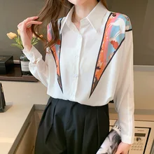 Aliexpress - 2021 Spring Dress New Korean Versatile Stitching Printing Loose Casual Long Sleeve Shirt Blouse Fashion Chiffon Girl’s Clothes