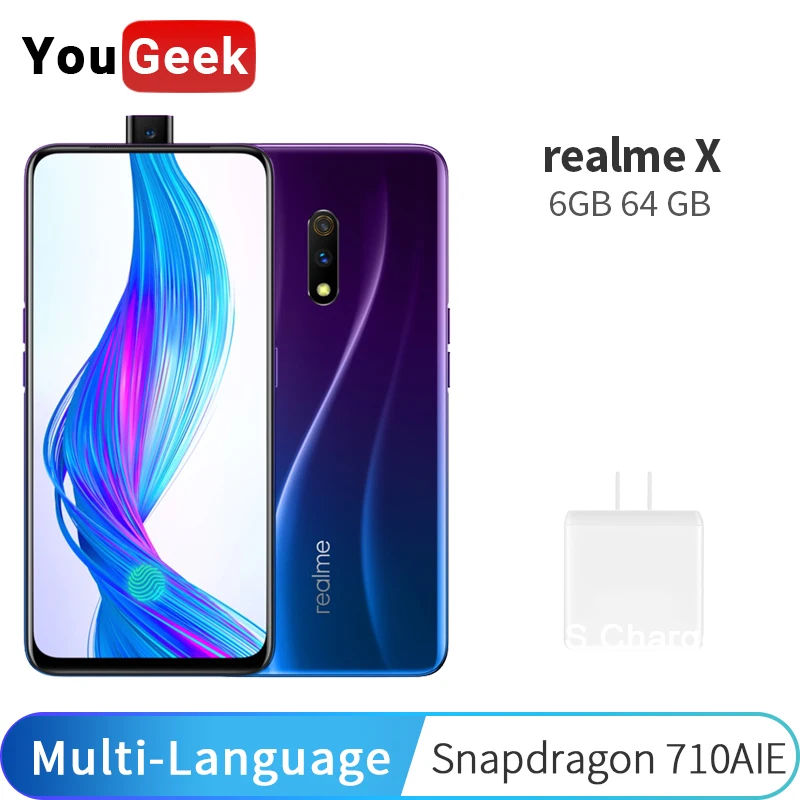 Realme X 4 Гб 64 Snapdragon 710 AIE Octa Core 6 53 ''экран мобильный телефон 48MP двойная задняя