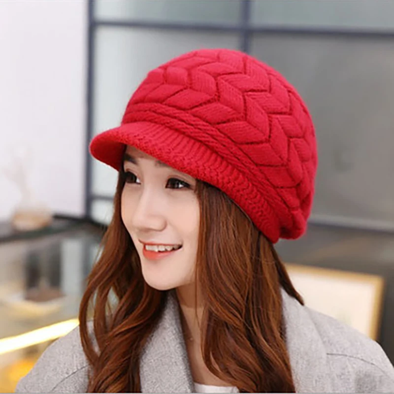 Зимняя Корейская версия двойной вязанной шапки, теплая утолщенная модная красная черная розовая шапка