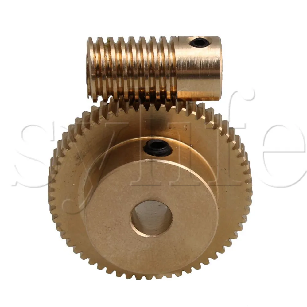 Yellow 4MM Hole Dia Brass Worm Gear Shaft & 31MM 0D 60 Teeth Brass Worm Gear Wheel 0.5 Modulus Set
