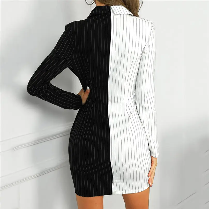 New Fashion Women Dress Turn-down Collar Long Sleeve Buttons Striped Bodycon Casual Office Lady Mini Dress Vestidos 3A26 (5)