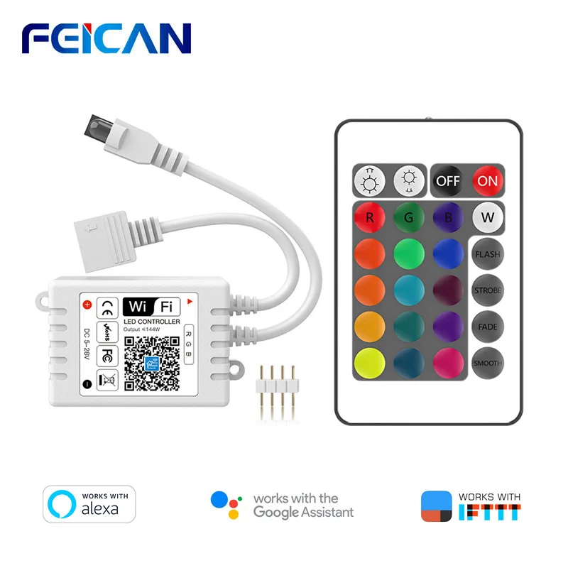 RGB Controller 4Pin WiFi LED Strip Controller Smart LED Lights Support Alexa, Google Home, IFTTT 5-24v for SMD5050/2835 mecool km7 plus netflix tv box android 11 amlogic s905y4 2gb 16gb google certified support av1 1080p h 265 4k wifi set top box