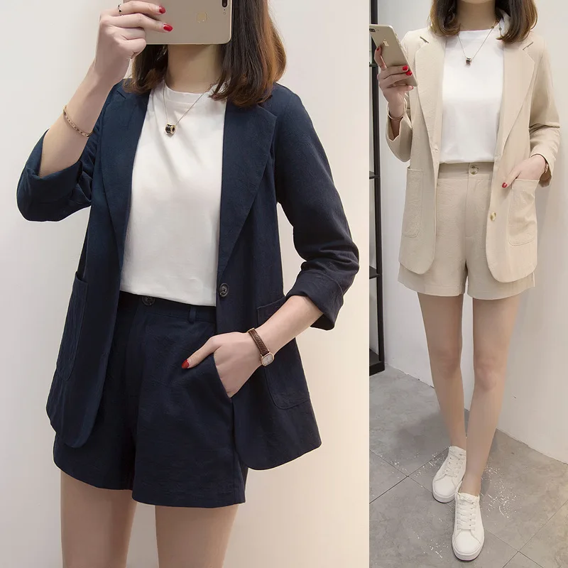 

2019 Spring Clothing New Style Large Size Plus-sized Womenswear Size Loose-Fit Slimming Versatile Small Suit And Wide-Leg Shorts