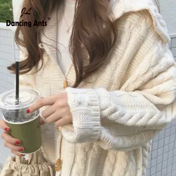 

Woman Cardigans Autumn Outwear Knitted Long Sleeve Casual Tops Single-breasted Woman Coat French Chic