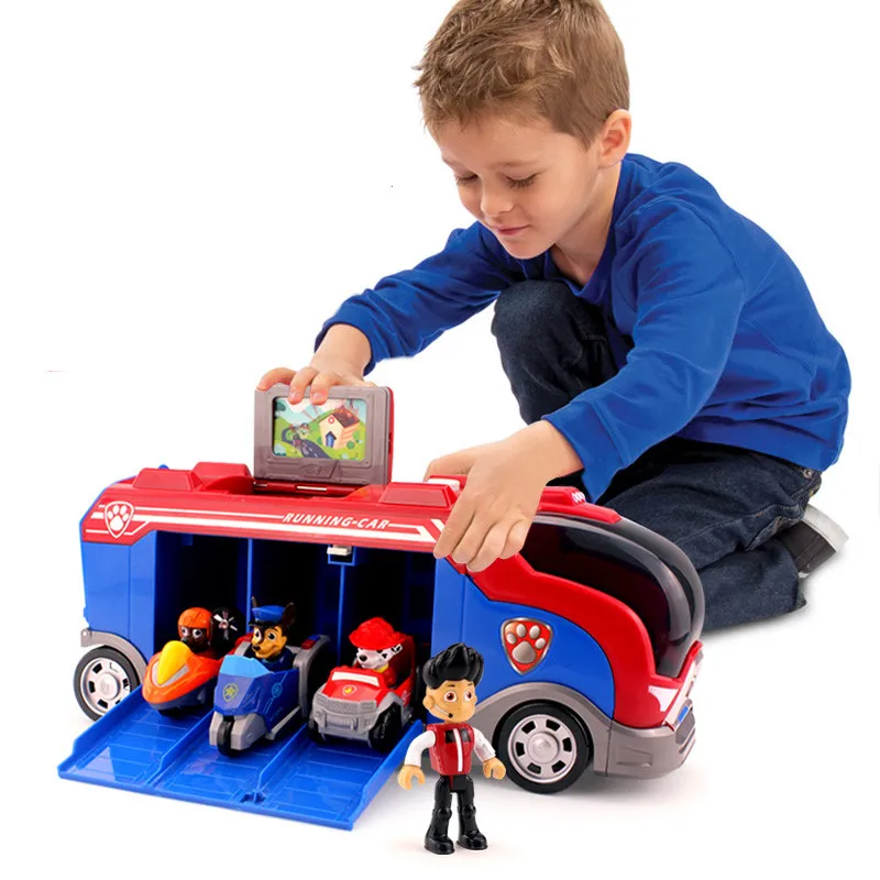 

Paw Patrol Toy Set Puppy Patrol Rescue Bus Anime Character Captain Ryder Patrulla canina Bus Action Figure Model Kids Gift