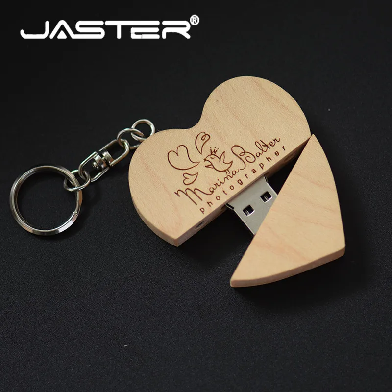 Jaster логотип на заказ деревянное сердце USB+ коробка USB флэш-накопитель Флешка 128 Гб 64 ГБ 32 ГБ 16 ГБ 8 ГБ U диск фотографии свадебные подарки