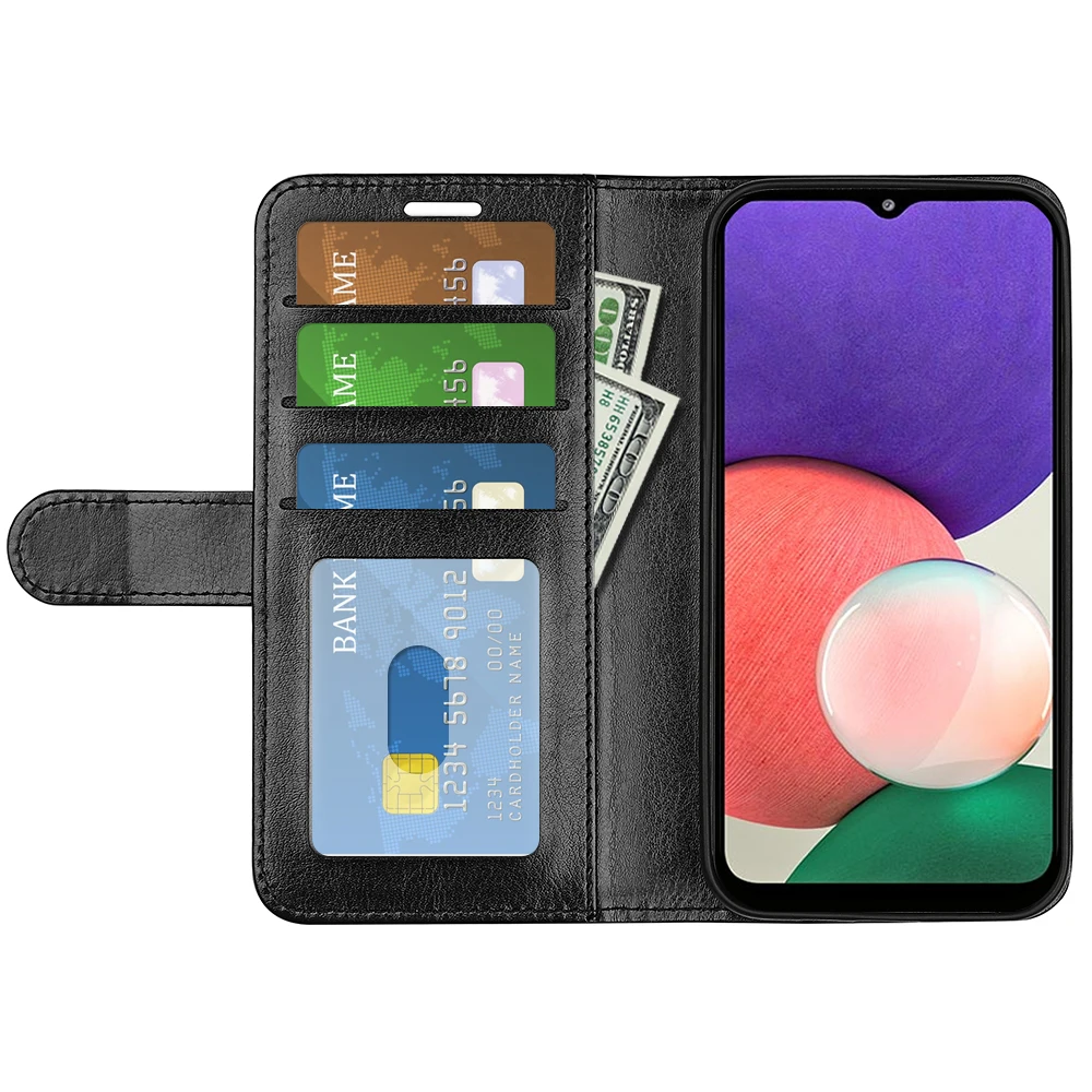 A226 Case for Samsung Galaxy A22 (5G VER) SC-56B Cover Wallet Card Stent  Book Style Faux Leather Black A 22 GalaxyA22 SM-A226B