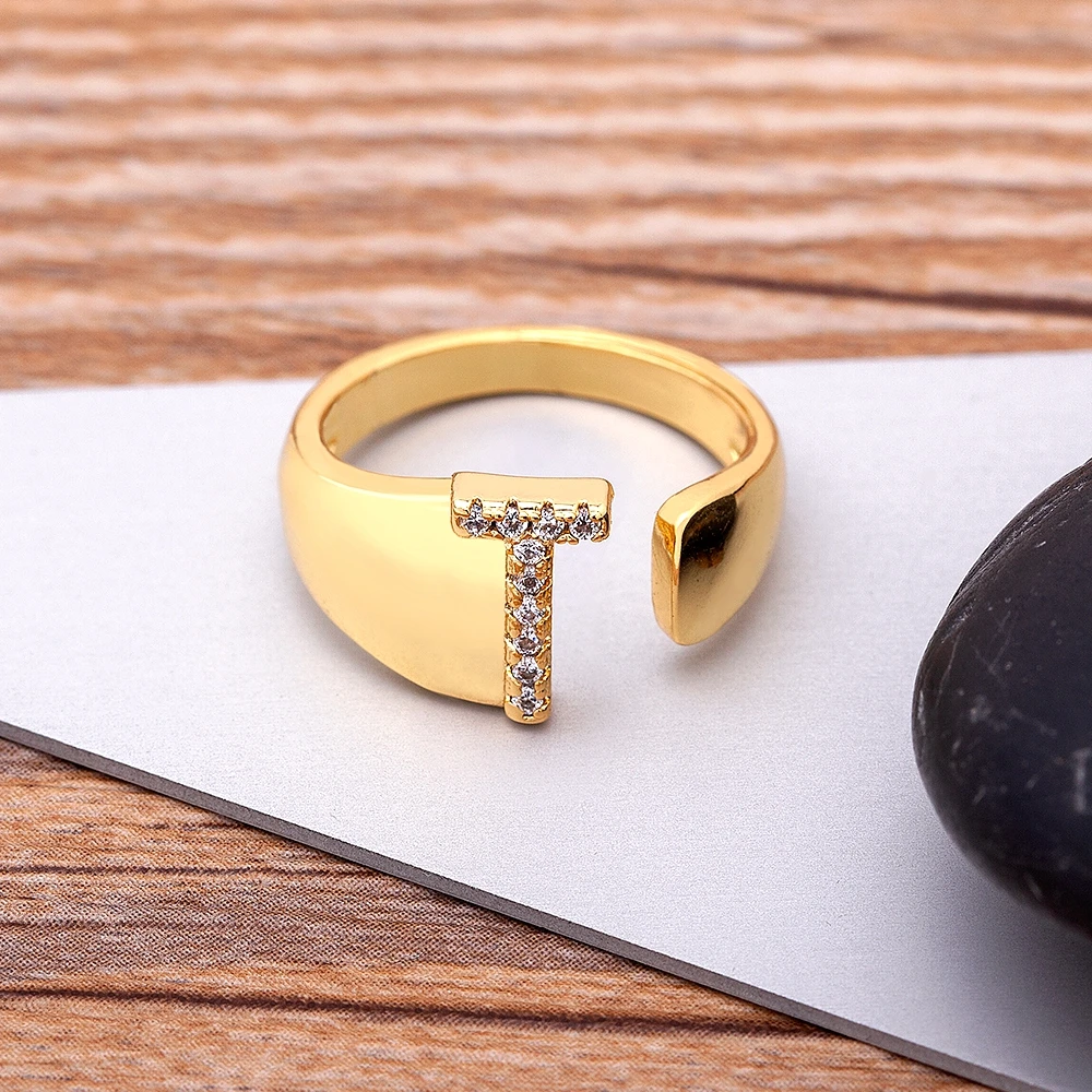 Chunky Wide Hollow A-Z Letter Adjustable Opening Ring Initials Name Alphabet Female Party Wedding Jewelry wedding rings womens ring finger rings jewelry rings ring jewelry