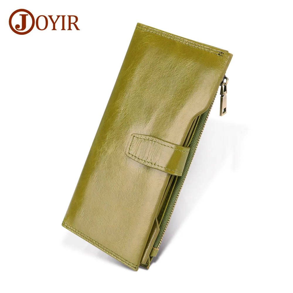 Joyir из натуральной кожи для женщин и мужчин клатч кошелек RFID сотовый телефон карман длинные женские Кошельки Hasp кошелек универсальный кошелек для монет держатель для карт - Цвет: Green wallet