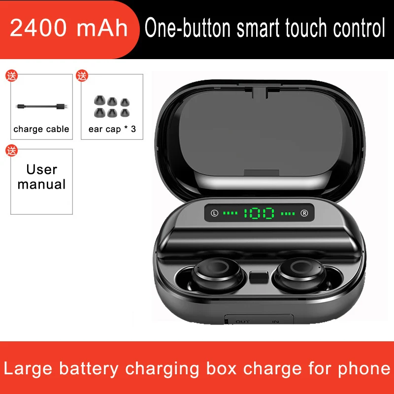 V11 2400mAh Bluetooth наушники с сенсорным управлением, беспроводные наушники, Hi-Fi, 8D, стерео, бас, гарнитура, громкая связь, бинауральные звонки, вкладыши с зарядным устройством - Цвет: V11 2400mAh