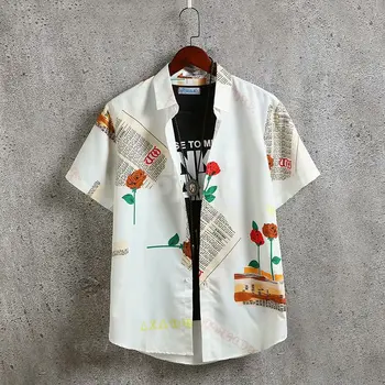 

Mens Dress Shirts 2020 Summer New Fashion Short-sleeved Rose Print Tide Men's Casual Beach Flower Shirt Men Clothes