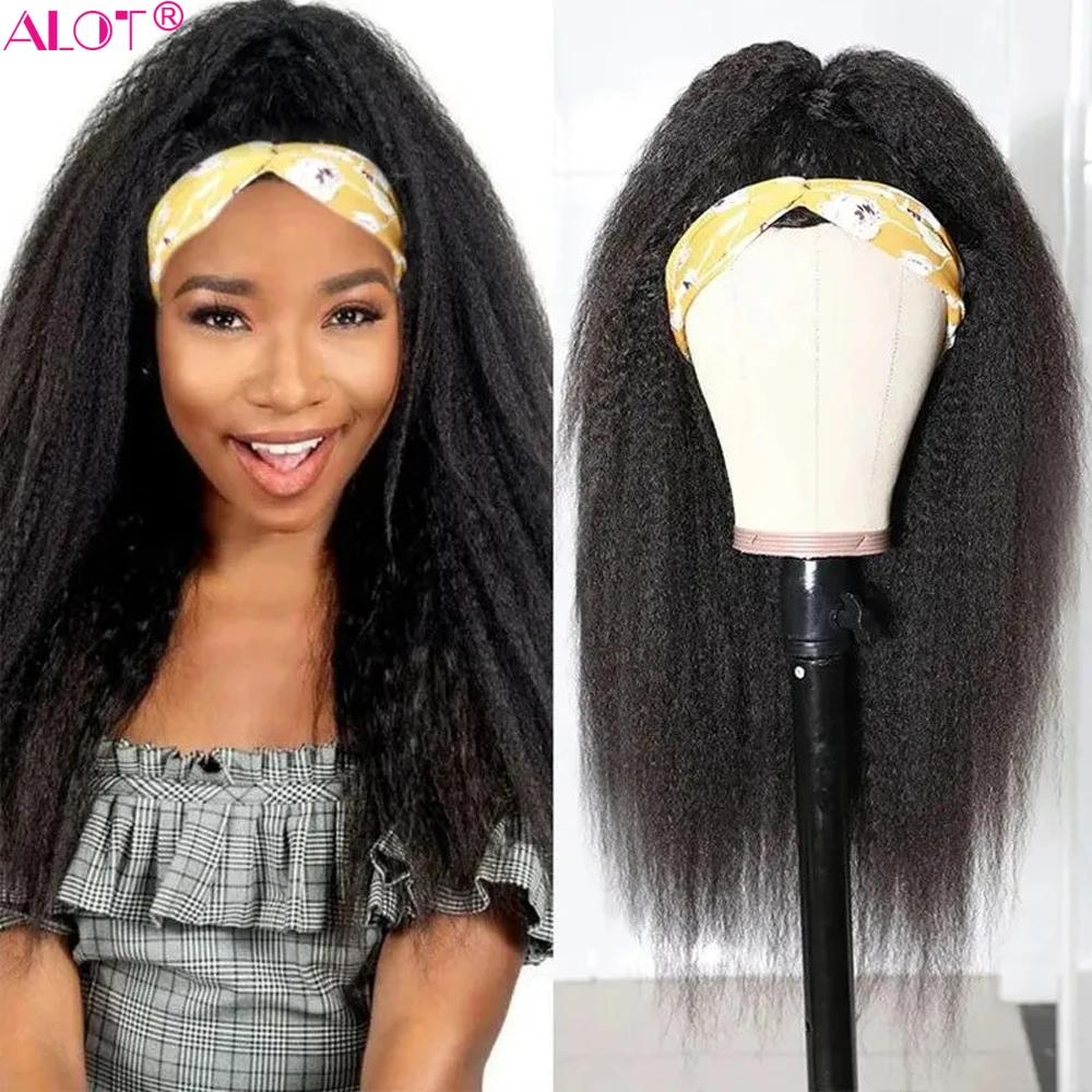 Kinky Straight Headband Wig Human Hair 180 Remy Brazilian Full Machine