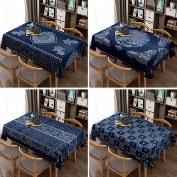 

New Chinese style artificial cotton and linen tablecloth waterproof anti scalding thickened fabric rectangle tea table cloth