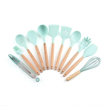 

12Pcs Kitchen Silicone Cookware Set with Wooden Handle Kitchen Utensil Cookware 11Pcs Kitchen Dishes Kitchen Cooking Accessories