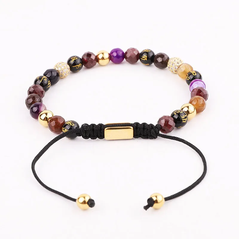 New Cute Design 6mm Natural Stone Tibetan Agate Beads CZ Charm Macrame Adjustable Luxury Bracelet Women - Image 3