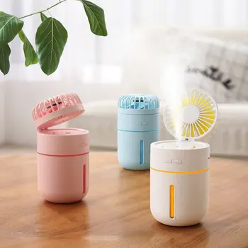 

Mini Fan With Battery USB Rechargeable Humidifier Air Cooler Office Table Desk Mist Spray Portable Fan Outdoor Travel Fan