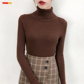 

Women Sweaters 2020 Autumn Winter Turtleneck Sweater Knitted Casual Solid Long Sleeve Female Thin Pullovers Jumper Slim Hot Sale