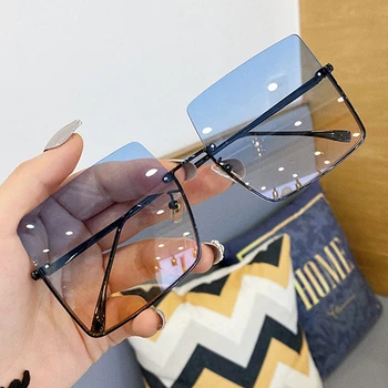 

Vintage Oversized Rimless Square Blue Gray Sunglasses For Women New Brand Big Frame Gradient Sun Glasses Female Uv400 Shades Tea