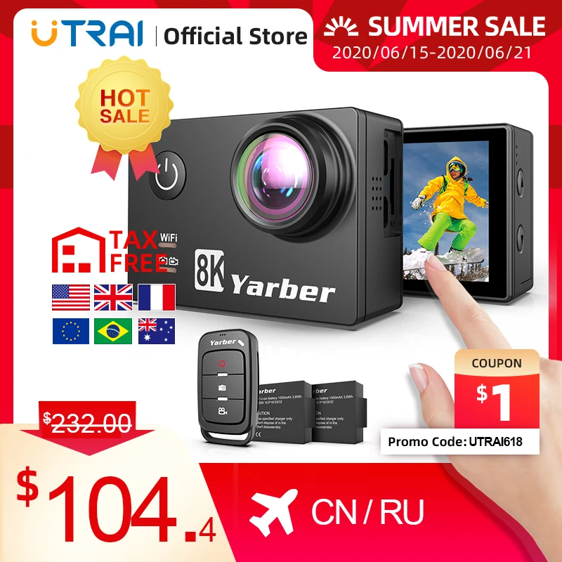 - Yarber 8K Action Camera 20MP HD 40M Waterproof WIFI Action Camera 4K 60fps APP Remote Control Bicycle Helmet Sports Video Cam