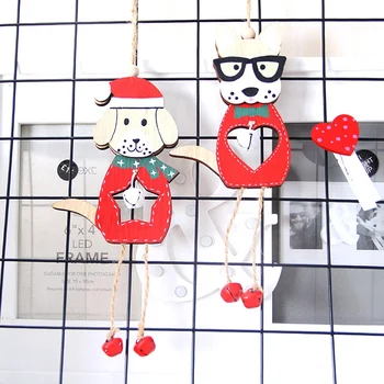 

Christmas Hanging Drop Ornaments With Bell Cute Dog Design Wooden Pendants Xmas Tree Holiday Home Party Decor SuppliesNew