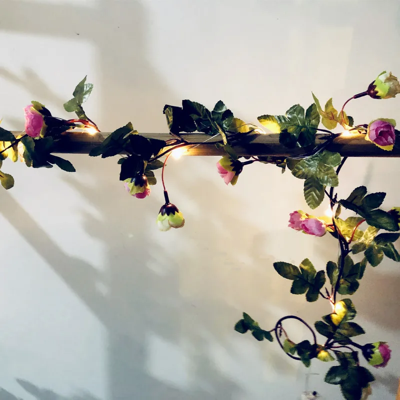 2m led Rose Flower Lights battery Copper wire Fairy String christmasWedding Valentine's Day Event Party Garland Decor Luminaria
