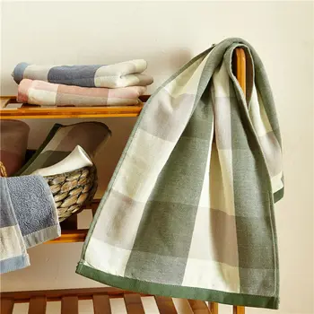 

2020 Gauze Towel Set - (bathtowel + Face Towel) 100% Cotton Terry Blue Handtowel Beach Grid Side Towel Green Cloth 2pcs/set AB