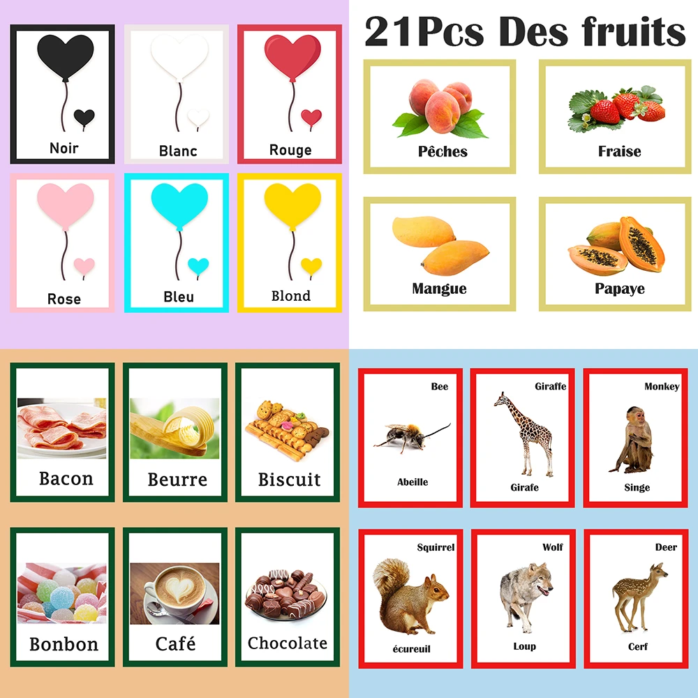 85pcs French Animals/fruit/color/food English Learning Card English Learn  Card Early Education Children's Games Word Pocket Card - Card Books -  AliExpress