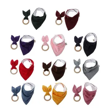 

1 Set Baby Rabbit Ears Teether Cotton Bibs Infant Saliva Towel Care Set Baby Bib