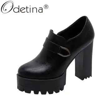 

Odetina Women Fashion Round Toe Side Zipper Plaid Party Shoes Ladies Retro Block Extreme High Heel Platform Concise Dress Shoes