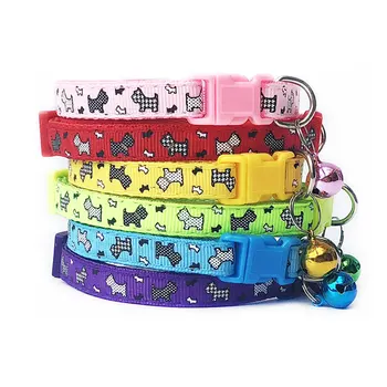 

1 PC New Dog Printing Cat Dog Necklace Collar New Cartoon Pet Collars Puppy Adjustable Polyester Necklace Lovely With Bells 2020