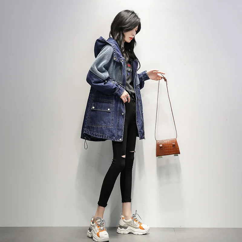 Джинсовая женская куртка, осень, новая Корейская версия, свободная тонкая ветровка с капюшоном, женское джинсовое пальто для женщин A118Z40