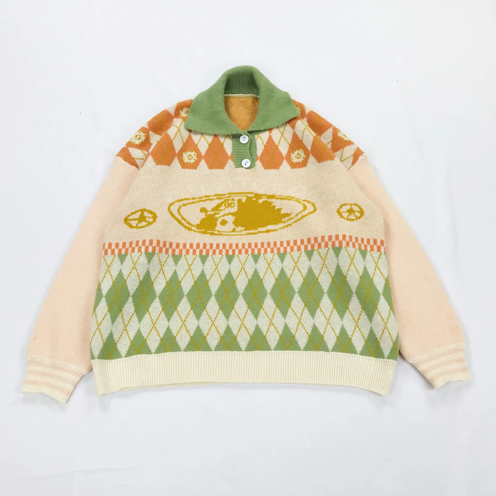 Игривый жаккардовый пуловер с рисунком щенка, осенняя мода, Женский контрастный клетчатый пуловер с ромбовым воротником, теплый свитер