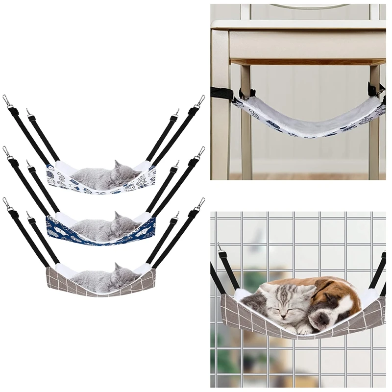 3 Pack Reversible Cat Hanging Hammock With Adjustable Straps And Hooks
