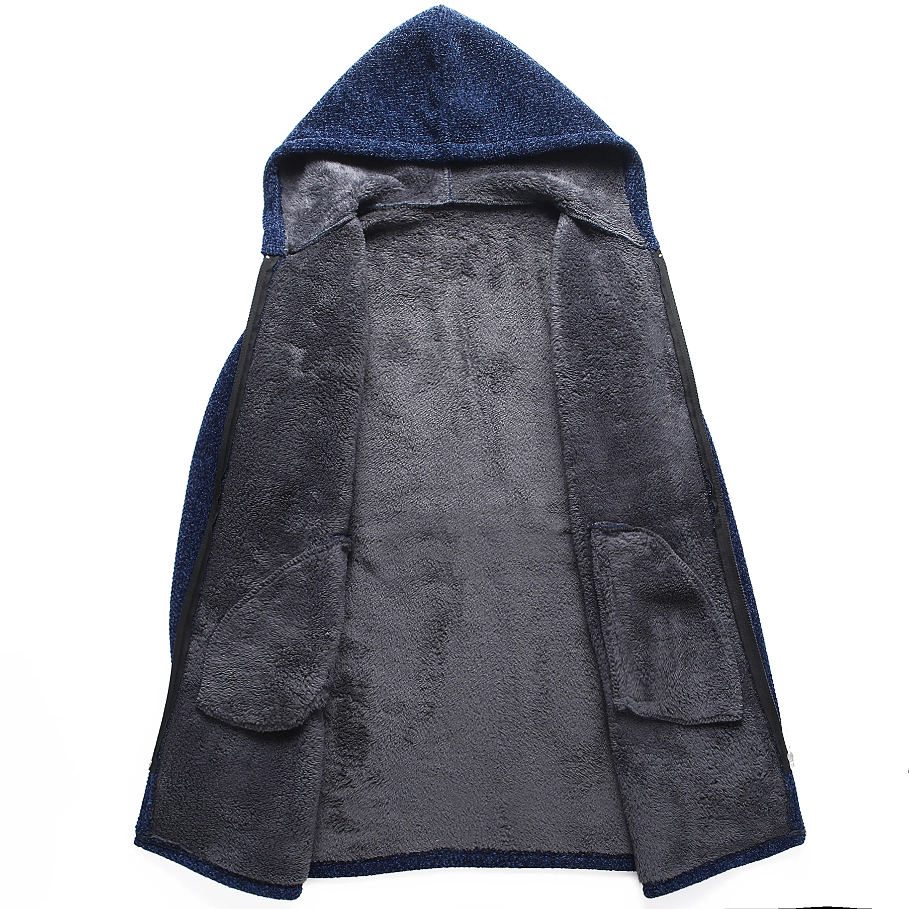 Men's Cardigan Autumn Winter Mid-length Windbreaker Jacket Thick Fleece Wool Sweater Casual Thermal Knitwear Hooded Coat