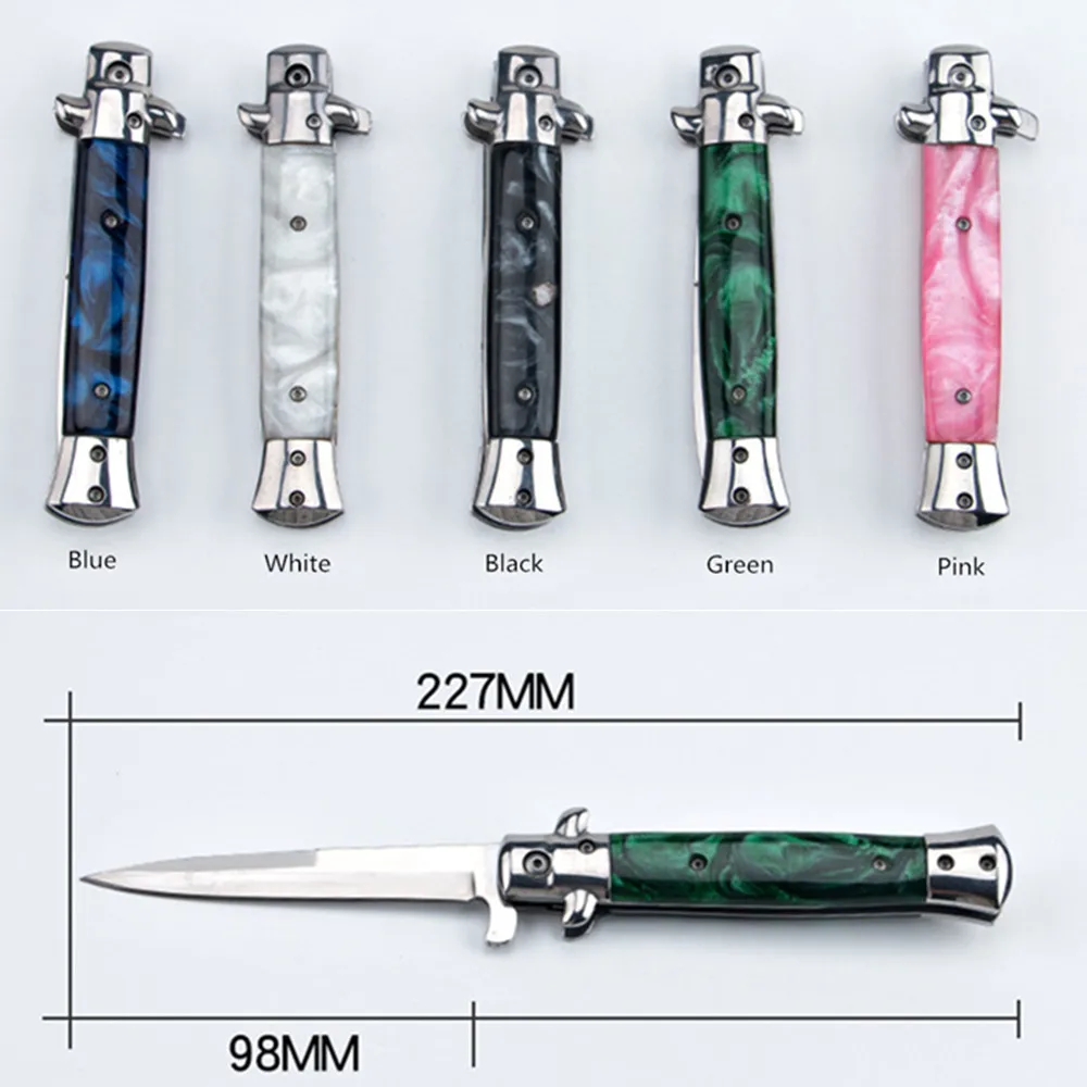 Итальянская мафия АКС 9-дюймовый Ножи с акриловыми ручками 440C зеркало высокое качество открытый Пеший Туризм карман Ножи быстро открыть EDC инструменты
