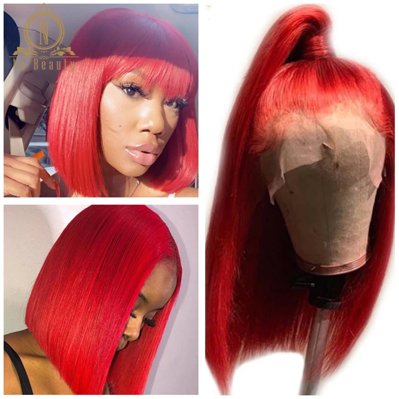 Red Human Hair Wig With Bangs For Black Women Short Bob Pre Colored 4x4 Closure Wigs Lace Bob Wig Nabeauty Lace Wigs Human Hair Lace Wigs Aliexpress
