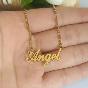 

10pcs Stainless Steel Letter Charm Angel Necklaces For Women BFF Jewelry Graduation Gift Gold Link Chain Choker Necklace