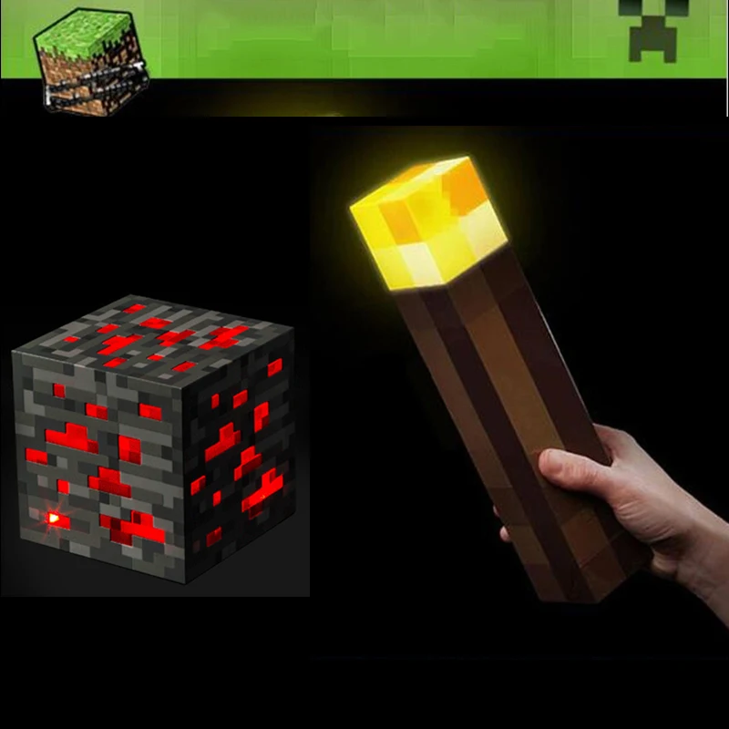Stone and Torch Шахтные фигурки, светильник, фонарь светодиодный, AAA батарея, ночная лампа, ручной или светильник с настенным креплением, детская игрушка, подарок, светодиодный - Испускаемый цвет: Stone and Torch