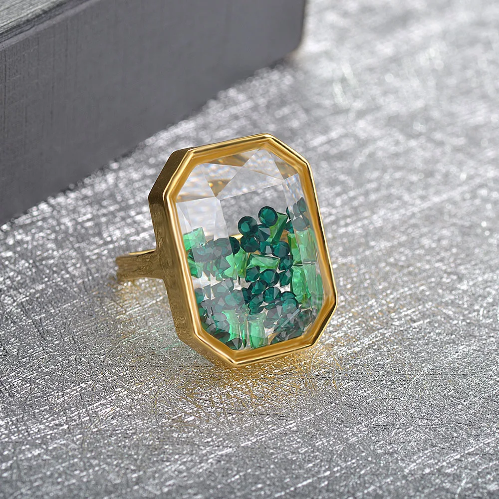 

European and American Exaggerated Zircon Jewelry Personality Square Ring Creative Color Crystal Ring Women's Geometric Ring