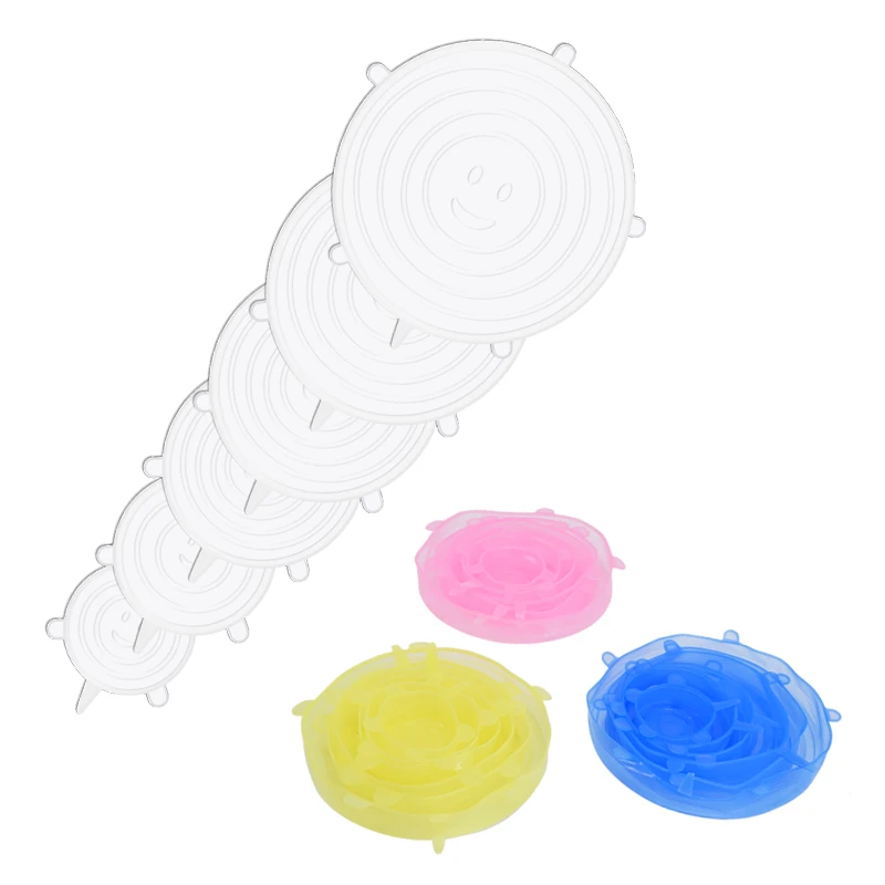 Silicone Stretch Lids Kitchen Tools Accessories Reusable Food Wrap Sealed Cover Keep Fresh Stretchy Bowl Cover 6Pcs